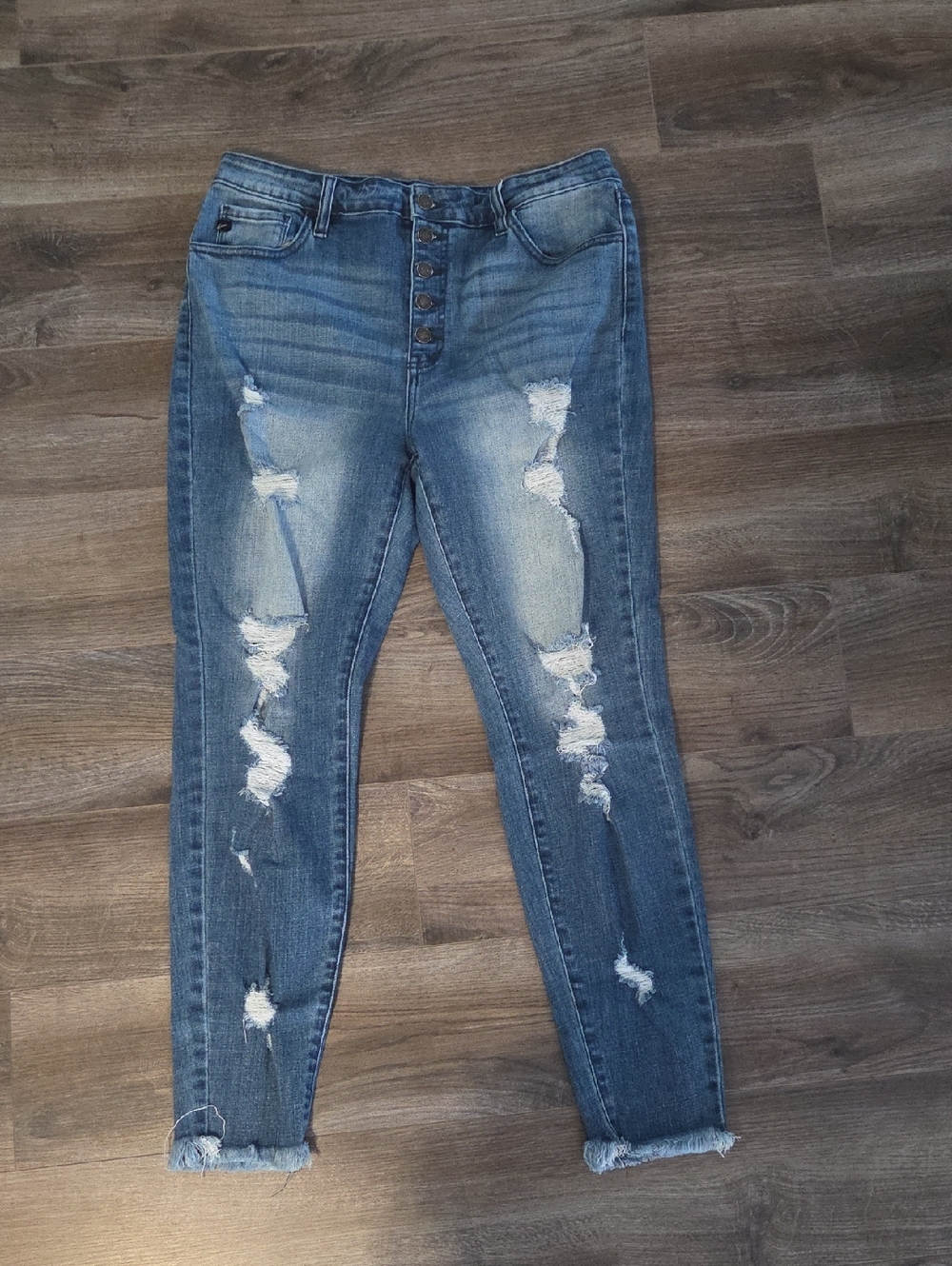 KanCan Size 15 Distressed Medium Blue High Waist Skinny Jeans